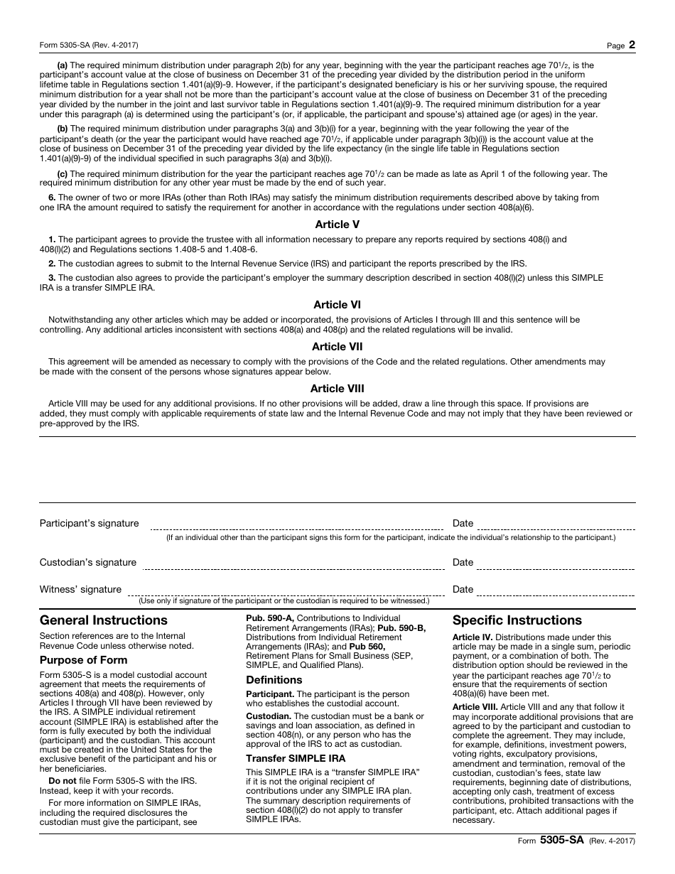 IRS Form 5305-SA Simple Individual Retirement Custodial Account, Page 2