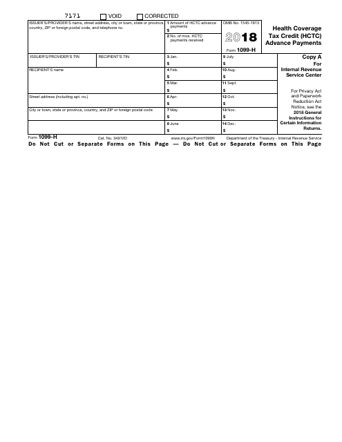 Irs Form 1099 H Download Fillable Pdf 2018 Health Coverage Tax