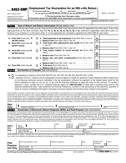 IRS Form 8453-EMP  Printable Pdf
