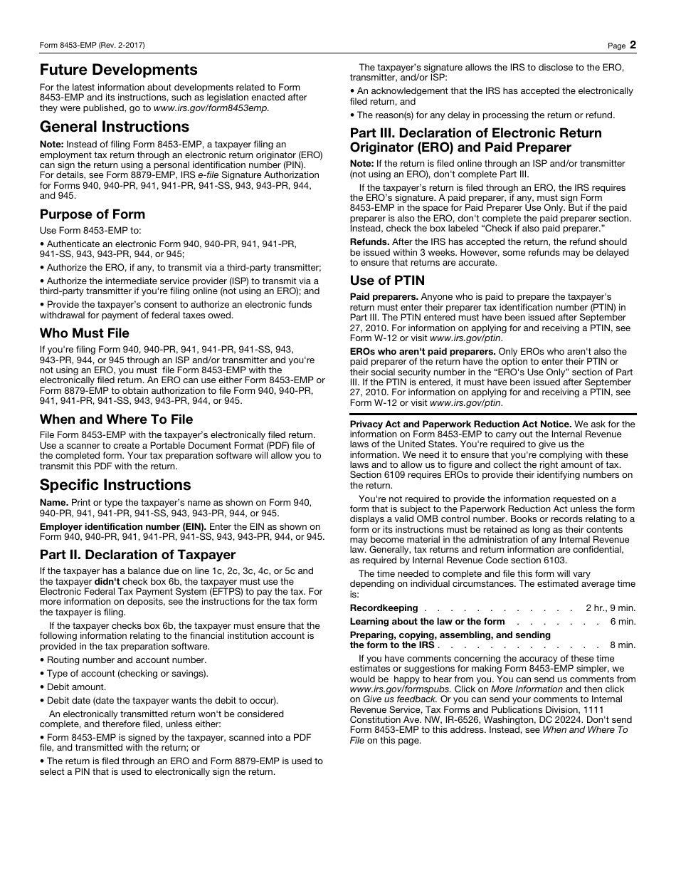 IRS Form 8453-EMP Employment Tax Declaration for an IRS E-File Return, Page 2