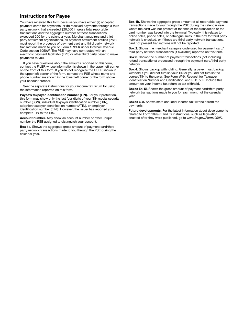 IRS Form 1099-K Payment Card and Third Party Network Transactions, Page 5