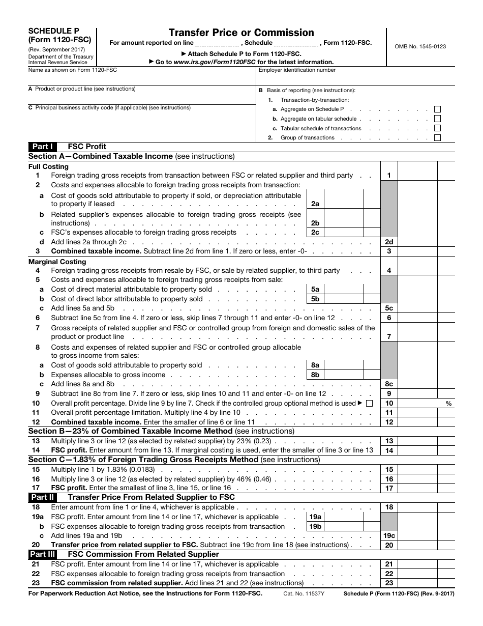 IRS Form 1120-FSC Schedule P Transfer Price or Commission, Page 1