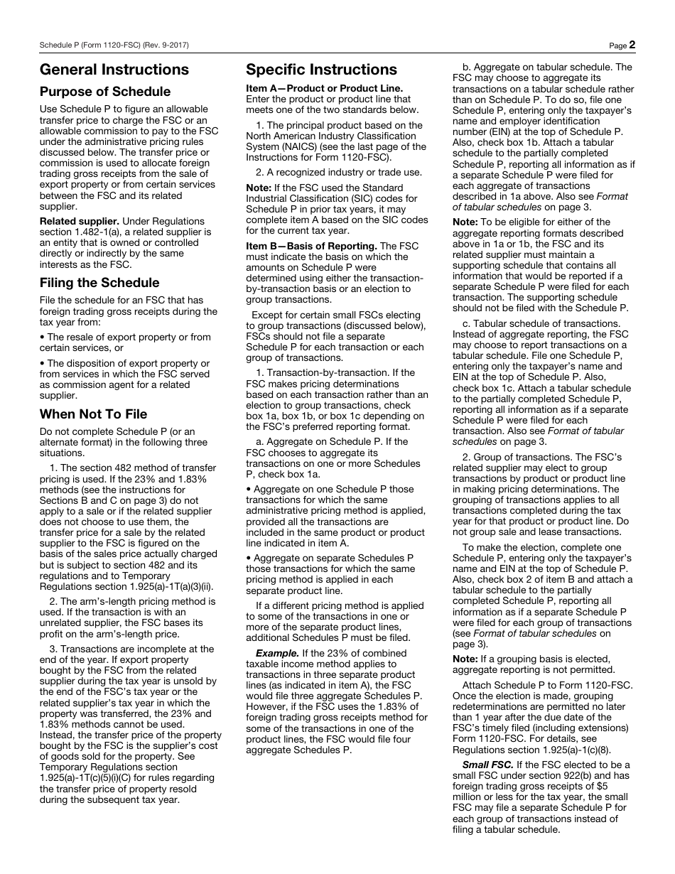 IRS Form 1120-FSC Schedule P Transfer Price or Commission, Page 2