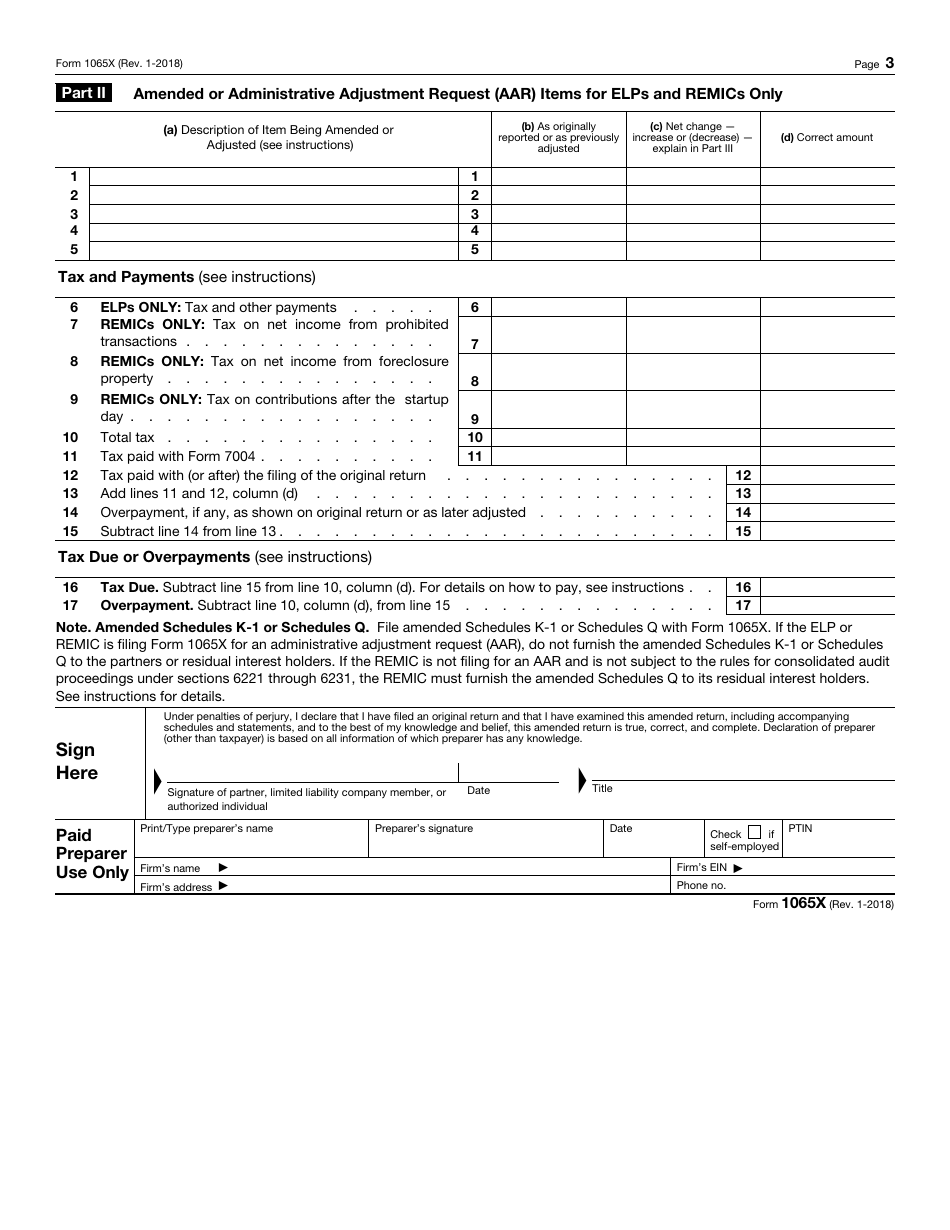 IRS Form 1065X Amended Return or Administrative Adjustment Request (AAR), Page 3