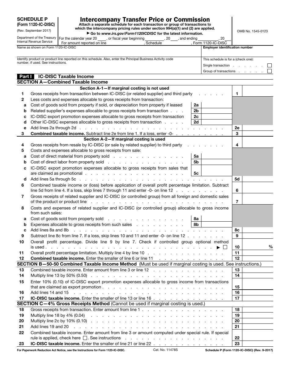 IRS Form 1120-IC-DISC Schedule P Intercompany Transfer Price or Commission, Page 1