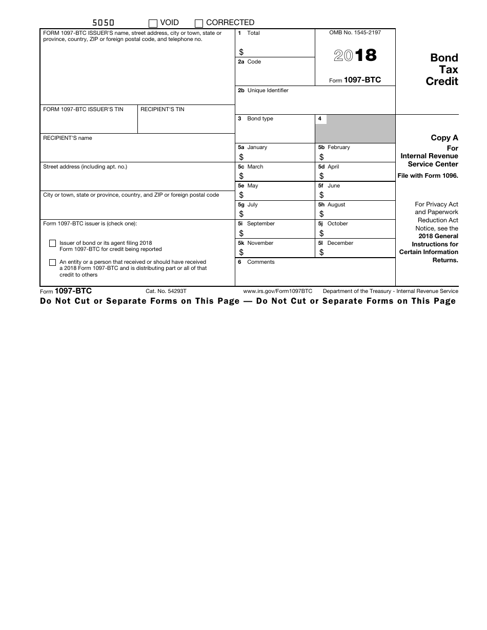 IRS Form 1097-BTC Bond Tax Credit, Page 1