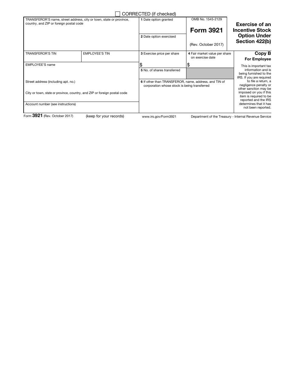 IRS Form 3921 - Fill Out, Sign Online And Download Fillable PDF ...