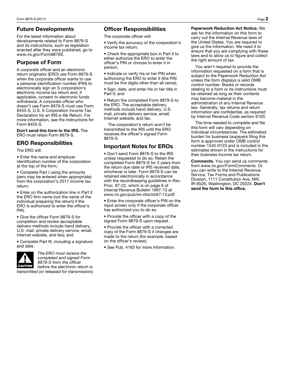 IRS Form 8879-S IRS E-File Signature Authorization for Form 1120s, Page 2