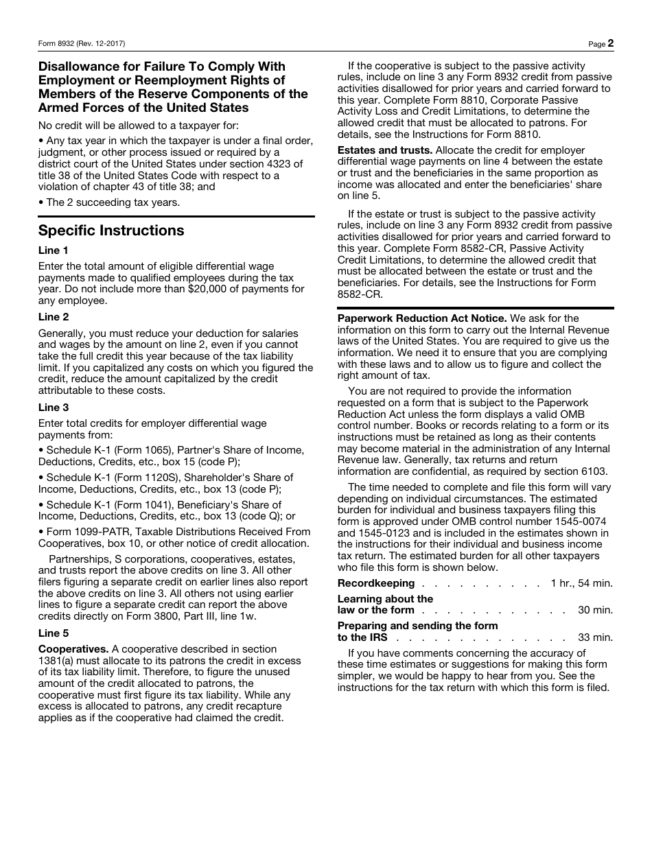 IRS Form 8932 Credit for Employer Differential Wage Payments, Page 2
