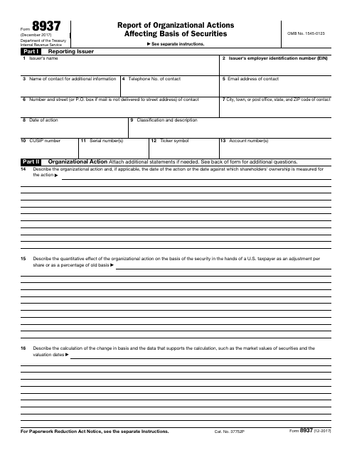 IRS Form 8937  Printable Pdf