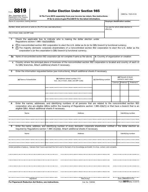 IRS Form 8819 Dollar Election Under Section 985