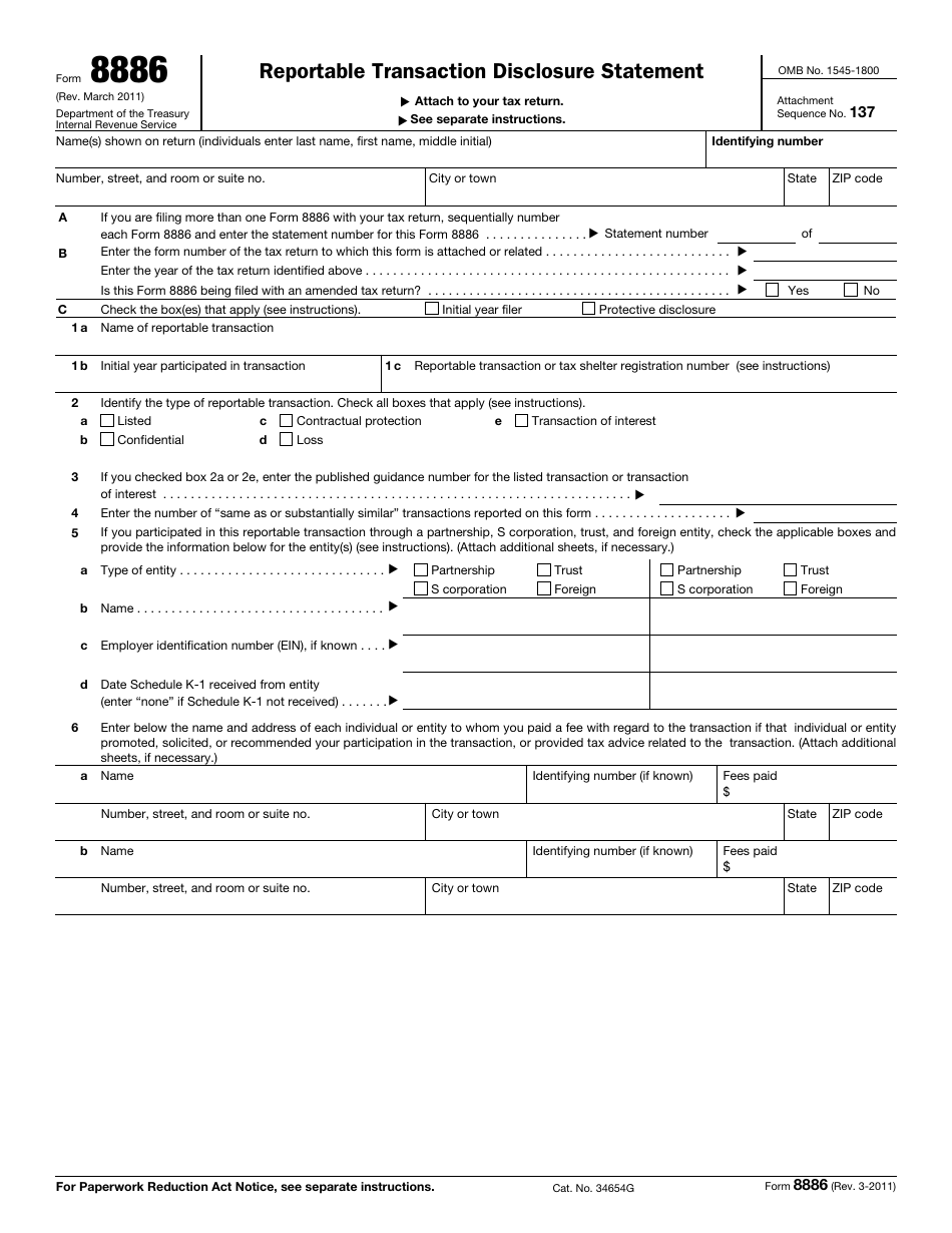 IRS Form 8886 - Fill Out, Sign Online and Download Fillable PDF ...