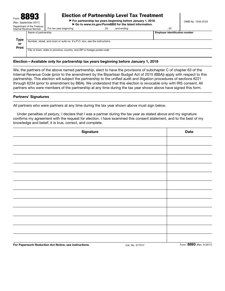 IRS Form 8893 Election of Partnership Level Tax Treatment, Page 1