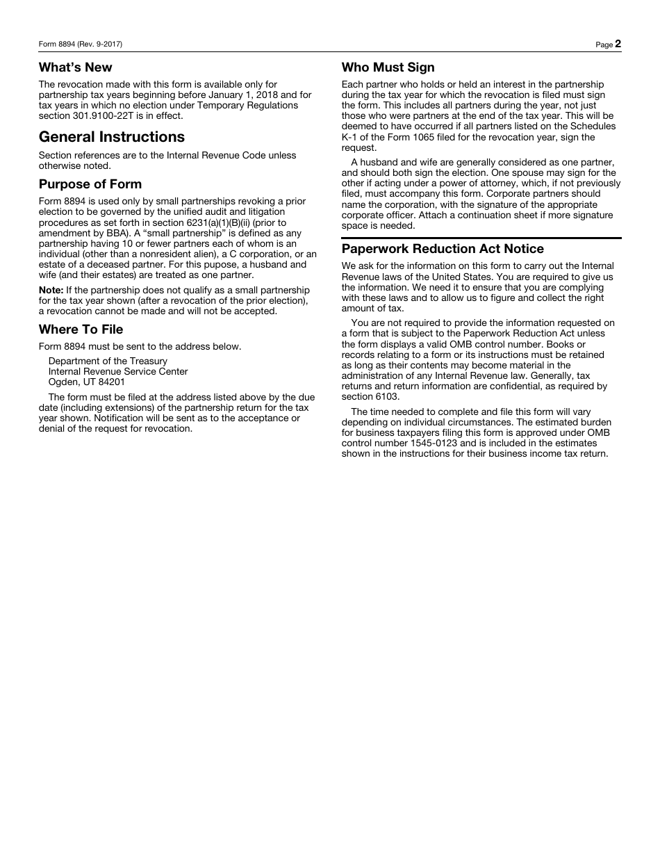 IRS Form 8894 Request to Revoke Partnership Level Tax Treatment Election, Page 2