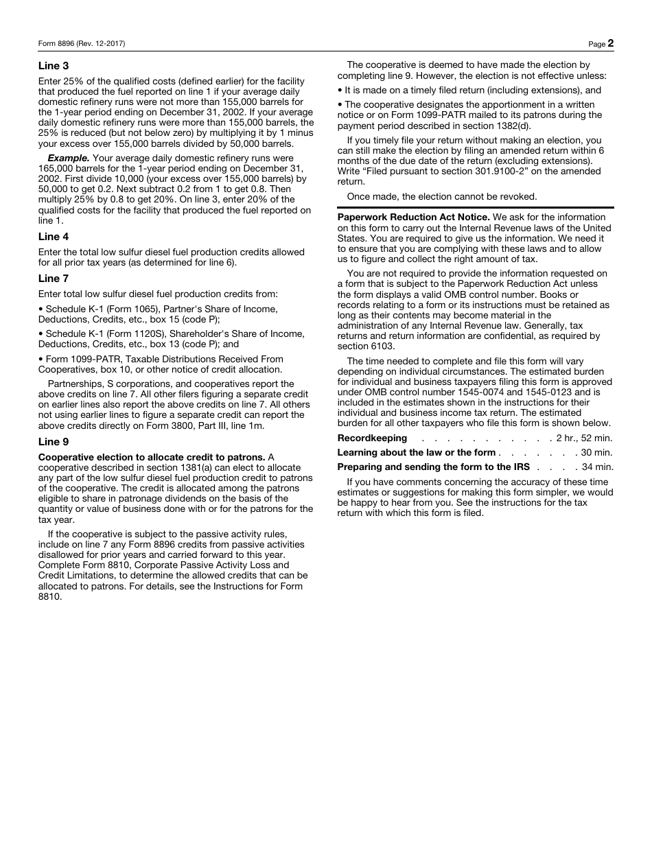 IRS Form 8896 Low Sulfur Diesel Fuel Production Credit, Page 2