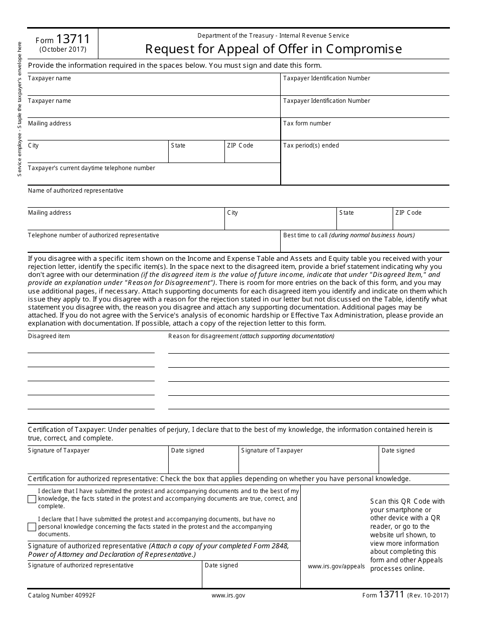 IRS Form 13711 Request for Appeal of Offer in Compromise, Page 1