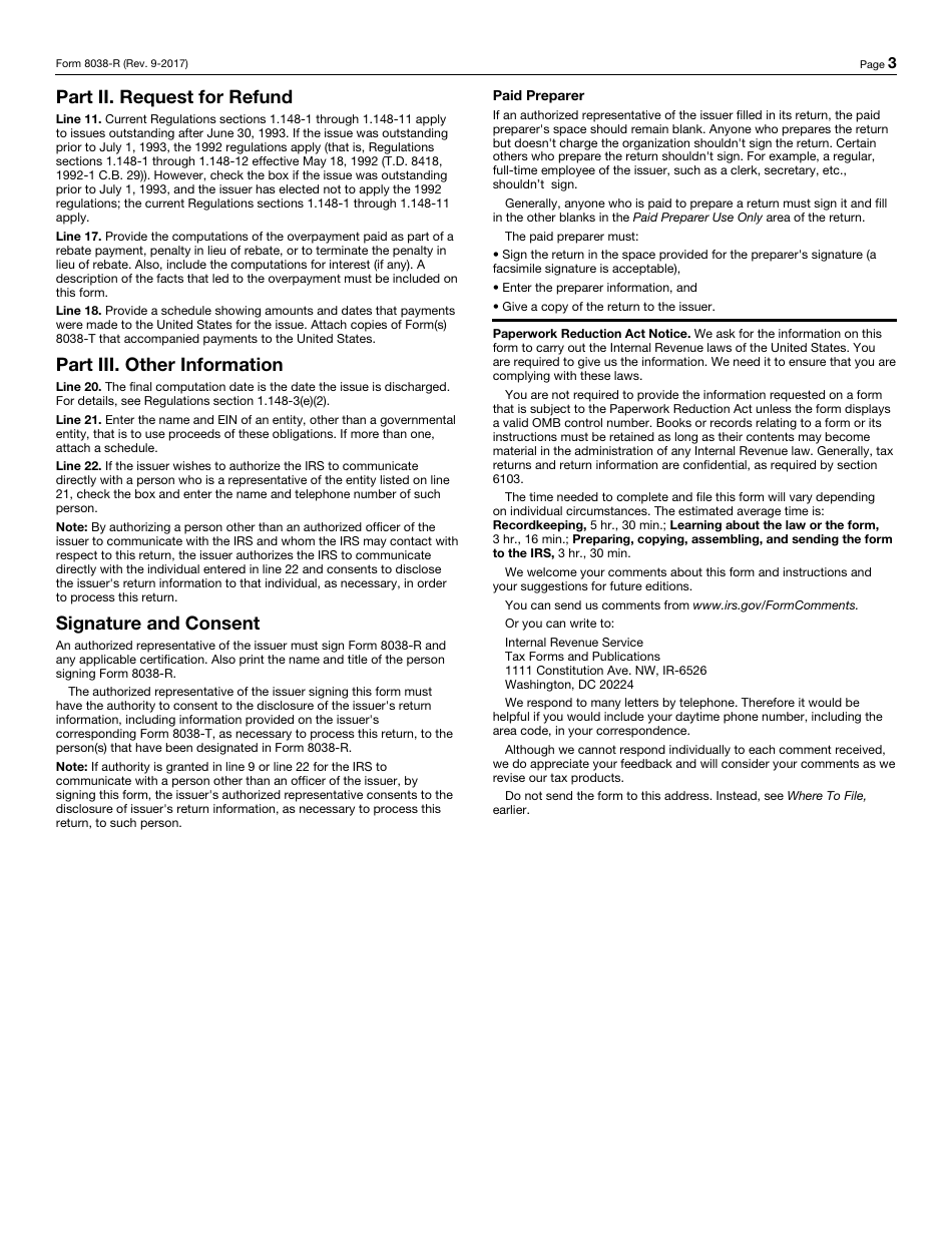 IRS Form 8038-R Request for Recovery of Overpayments Under Arbitrage Rebate Provisions, Page 3