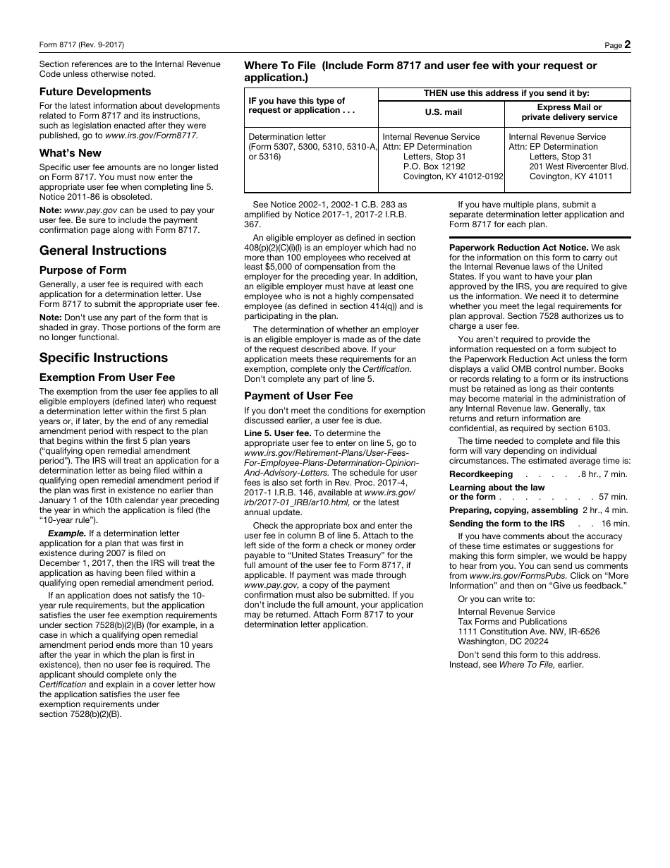 IRS Form 8717 User Fee for Employee Plan Determination Letter Request, Page 2