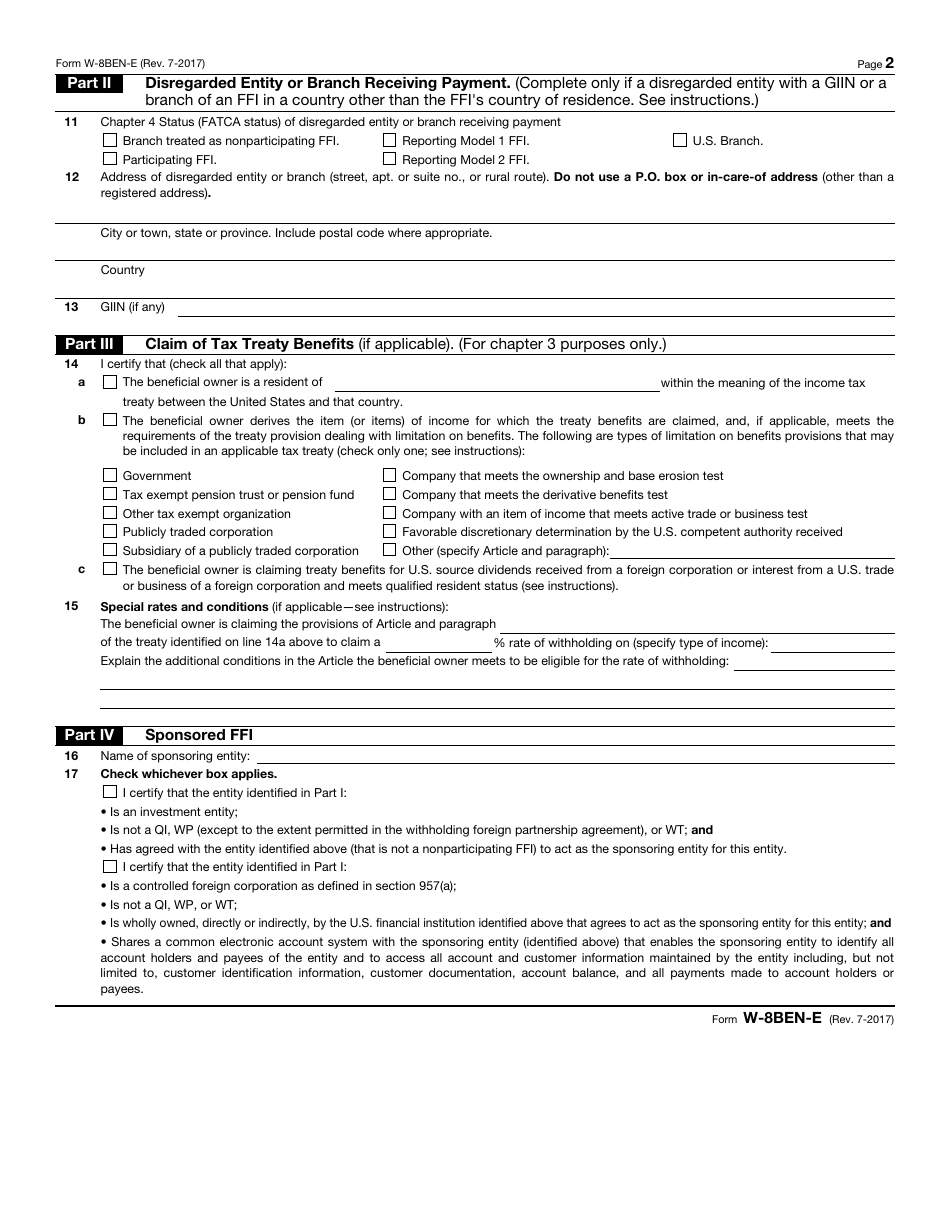 IRS Form W-8BEN-E - Fill Out, Sign Online And Download Fillable PDF ...