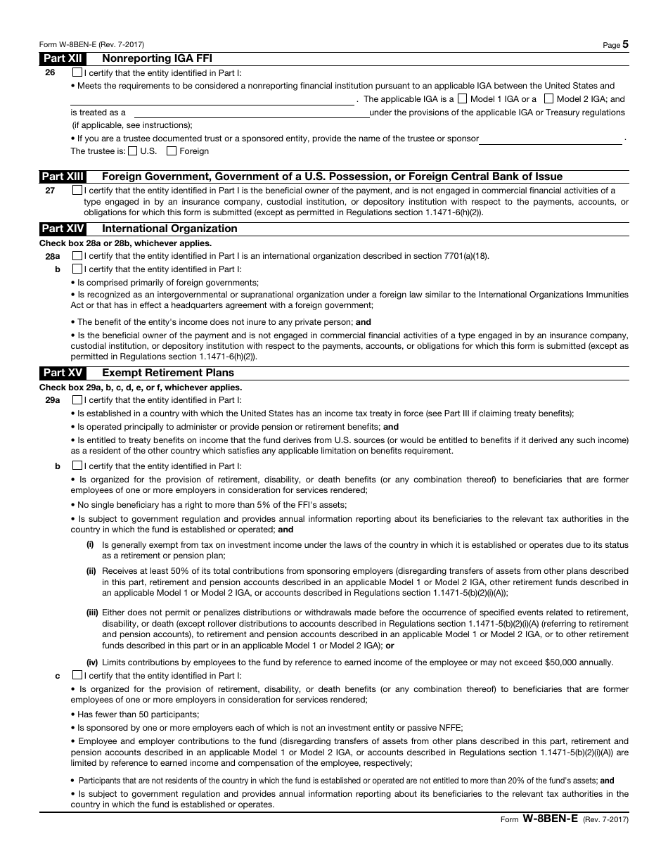 IRS Form W-8BEN-E Certificate of Status of Beneficial Owner for United States Tax Withholding and Reporting (Entities), Page 5
