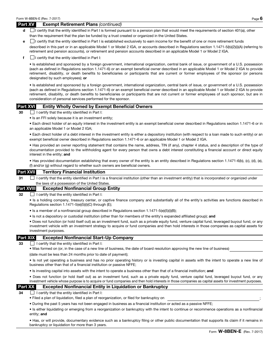 IRS Form W-8BEN-E Certificate of Status of Beneficial Owner for United States Tax Withholding and Reporting (Entities), Page 6
