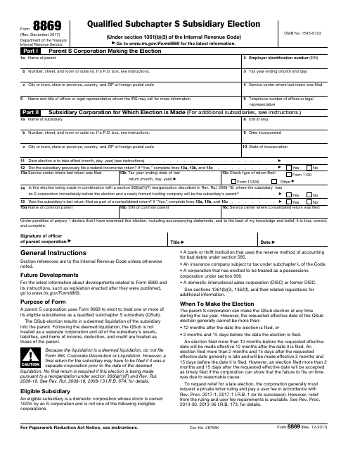 IRS Form 8869  Printable Pdf