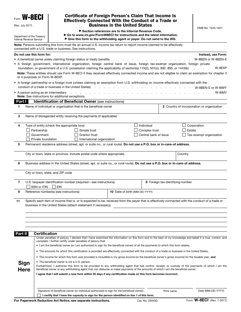 IRS Form W-8ECI - Fill Out, Sign Online and Download Fillable PDF ...