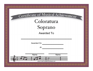 Document preview: Coloratura Soprano Certificate of Achievement Template