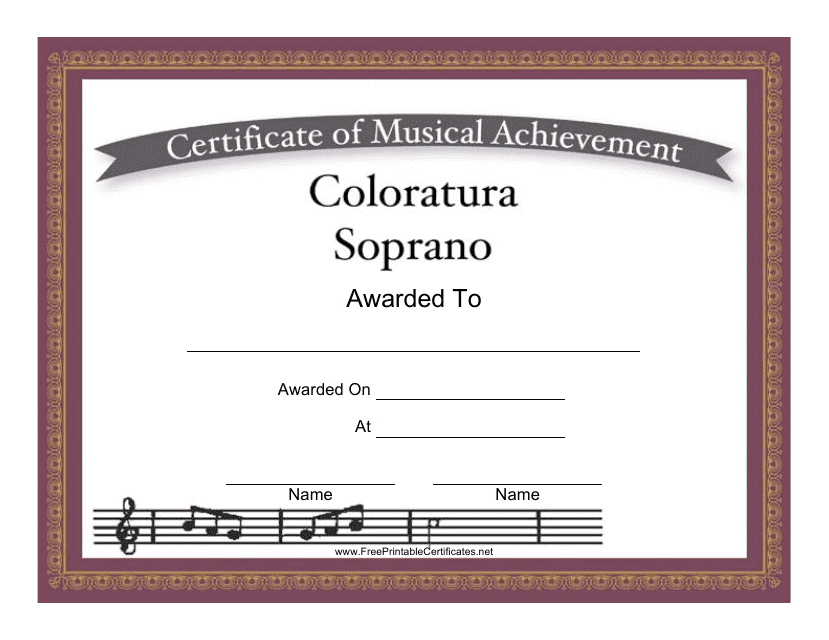 Coloratura Soprano Certificate of Achievement Template Download Pdf