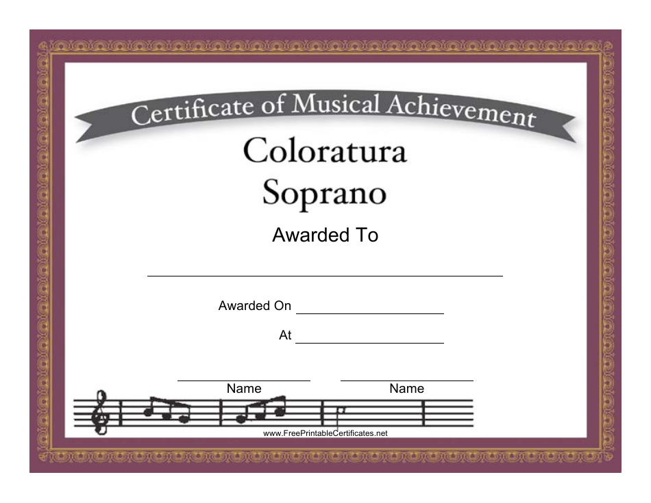 Coloratura Soprano Certificate of Achievement Template, Page 1