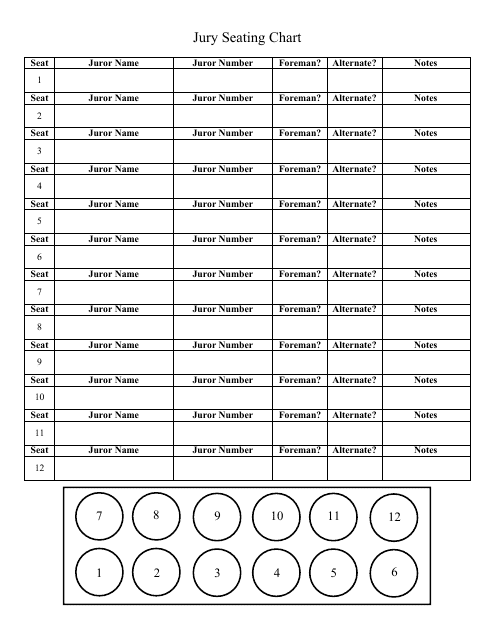 &quot;Jury Seating Chart Template&quot; Download Pdf