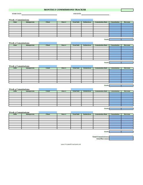 &quot;Monthly Commissions Tracker Spreadsheet Template&quot; Download Pdf