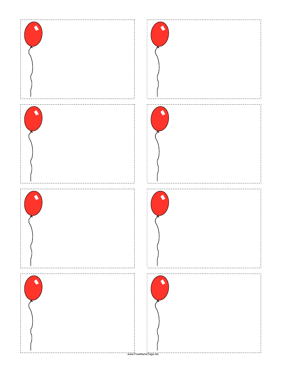 Red Balloon Name Tag Template Image Preview