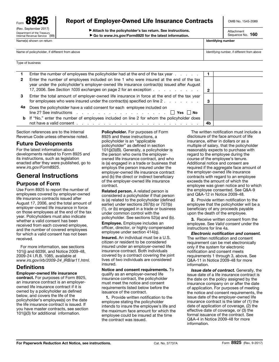 IRS Form 8925 Report of Employer-Owned Life Insurance Contracts, Page 1