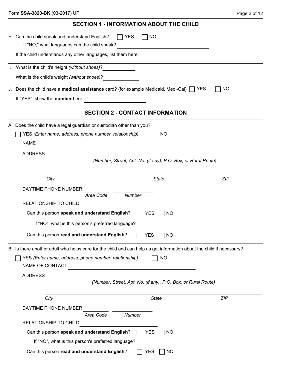 Form SSA-3820-BK Disability Report - Child, Page 4