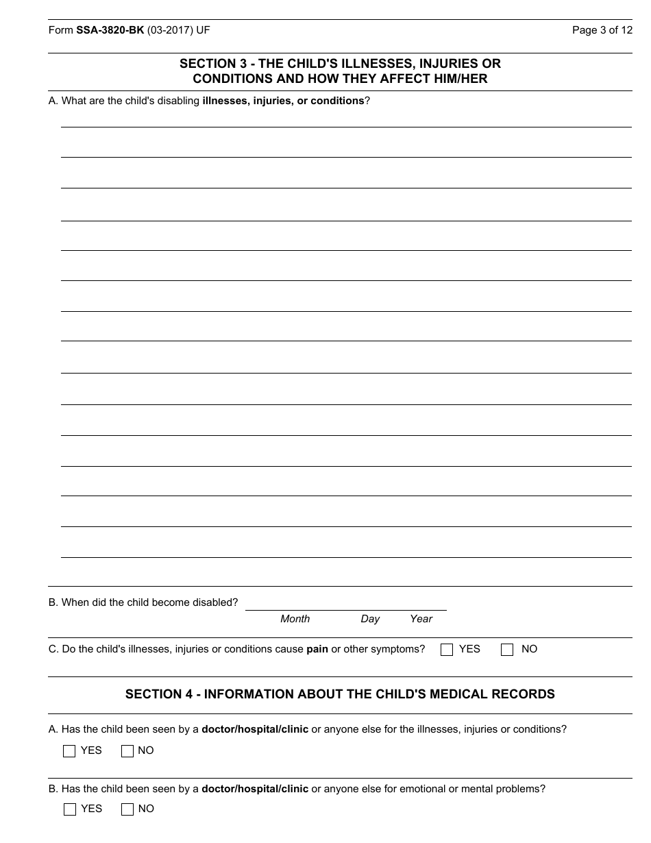 Form SSA-3820-BK Disability Report - Child, Page 5