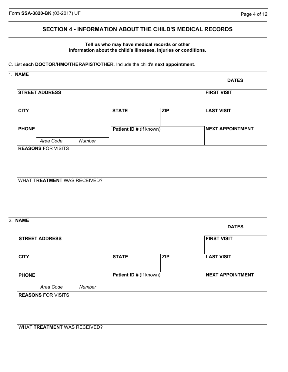 Form SSA-3820-BK Disability Report - Child, Page 6