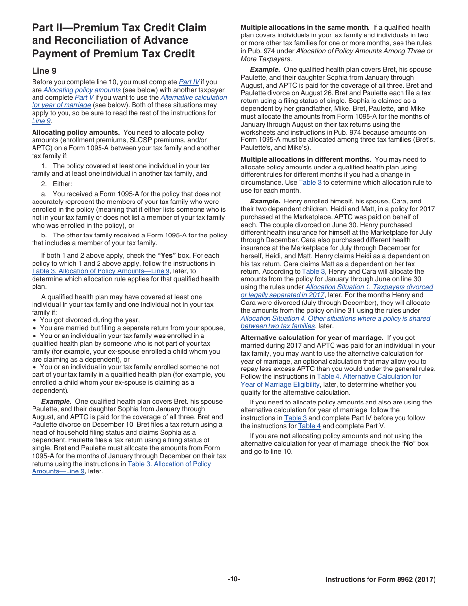 Instructions for IRS Form 8962 Premium Tax Credit (Ptc), Page 10