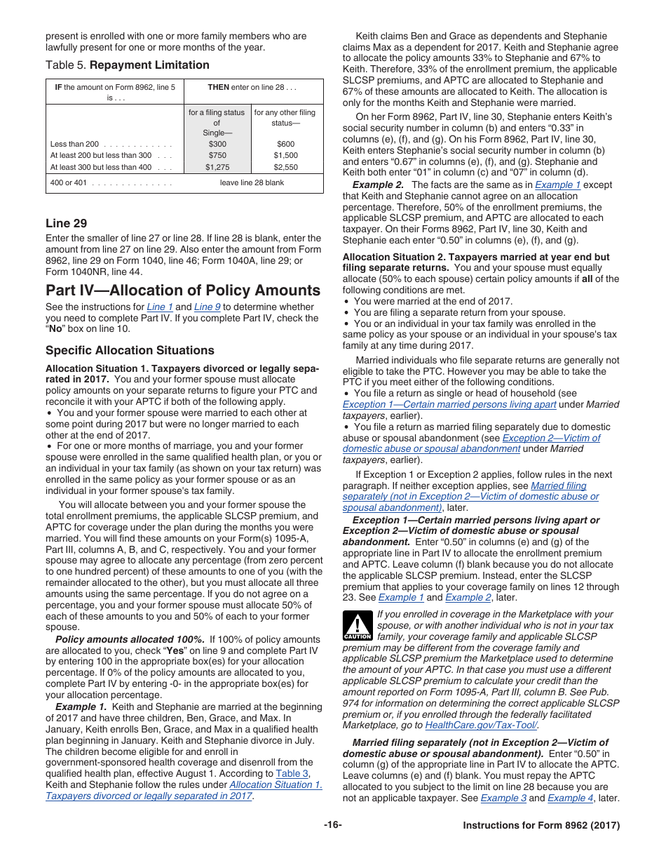 Instructions for IRS Form 8962 Premium Tax Credit (Ptc), Page 16