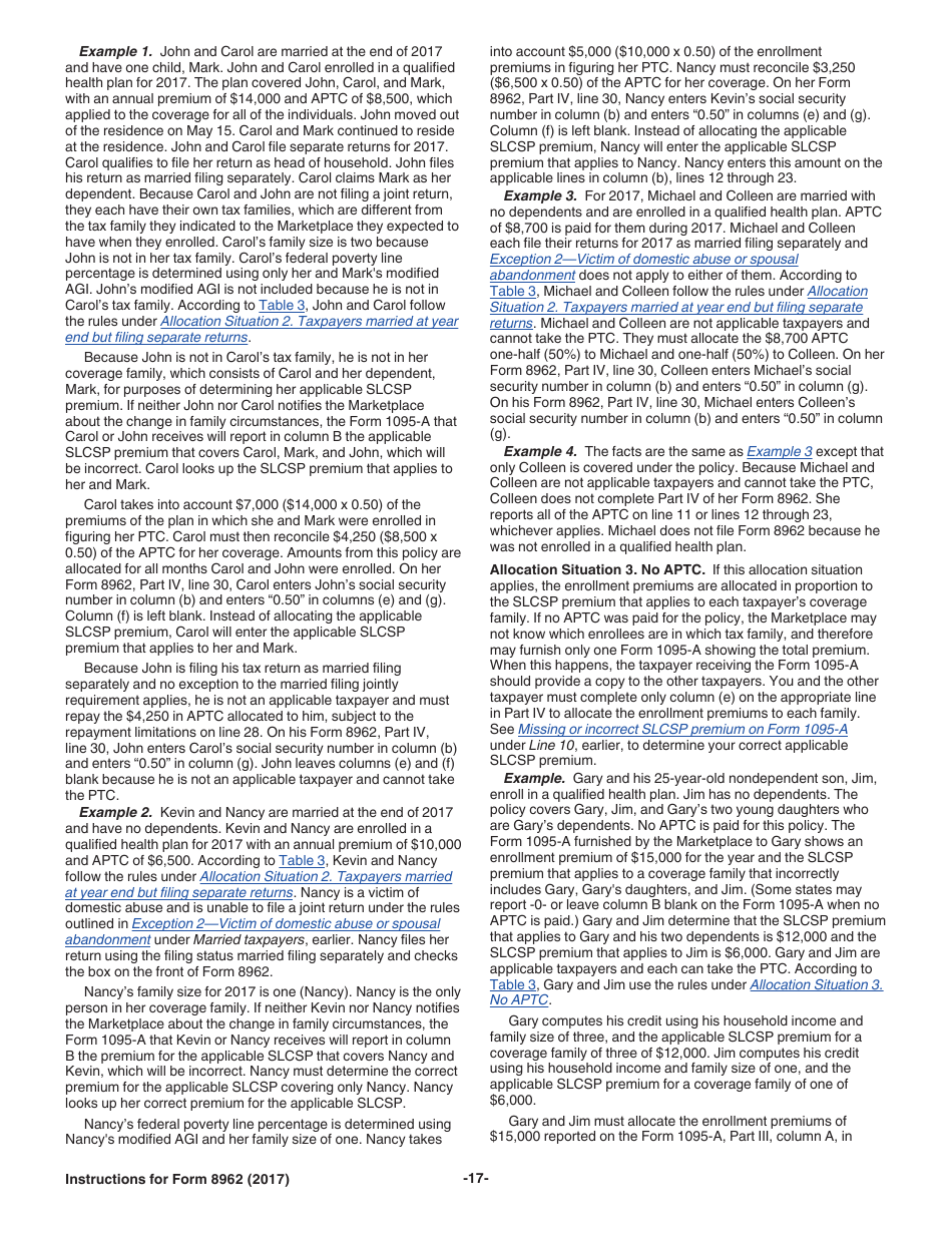 Instructions for IRS Form 8962 Premium Tax Credit (Ptc), Page 17