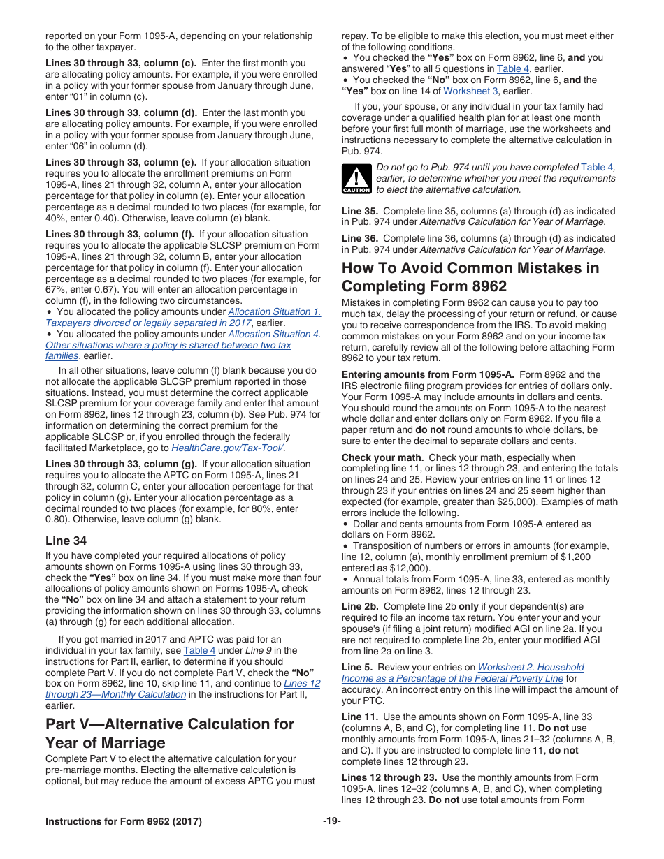 Instructions for IRS Form 8962 Premium Tax Credit (Ptc), Page 19