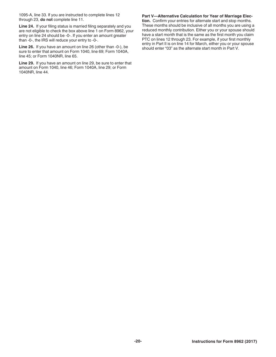 Instructions for IRS Form 8962 Premium Tax Credit (Ptc), Page 20