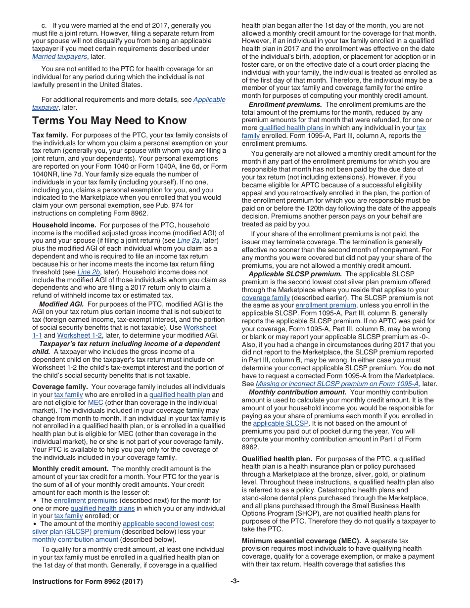 Instructions for IRS Form 8962 Premium Tax Credit (Ptc), Page 3