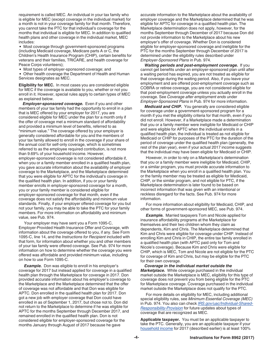 Instructions for IRS Form 8962 Premium Tax Credit (Ptc), Page 4