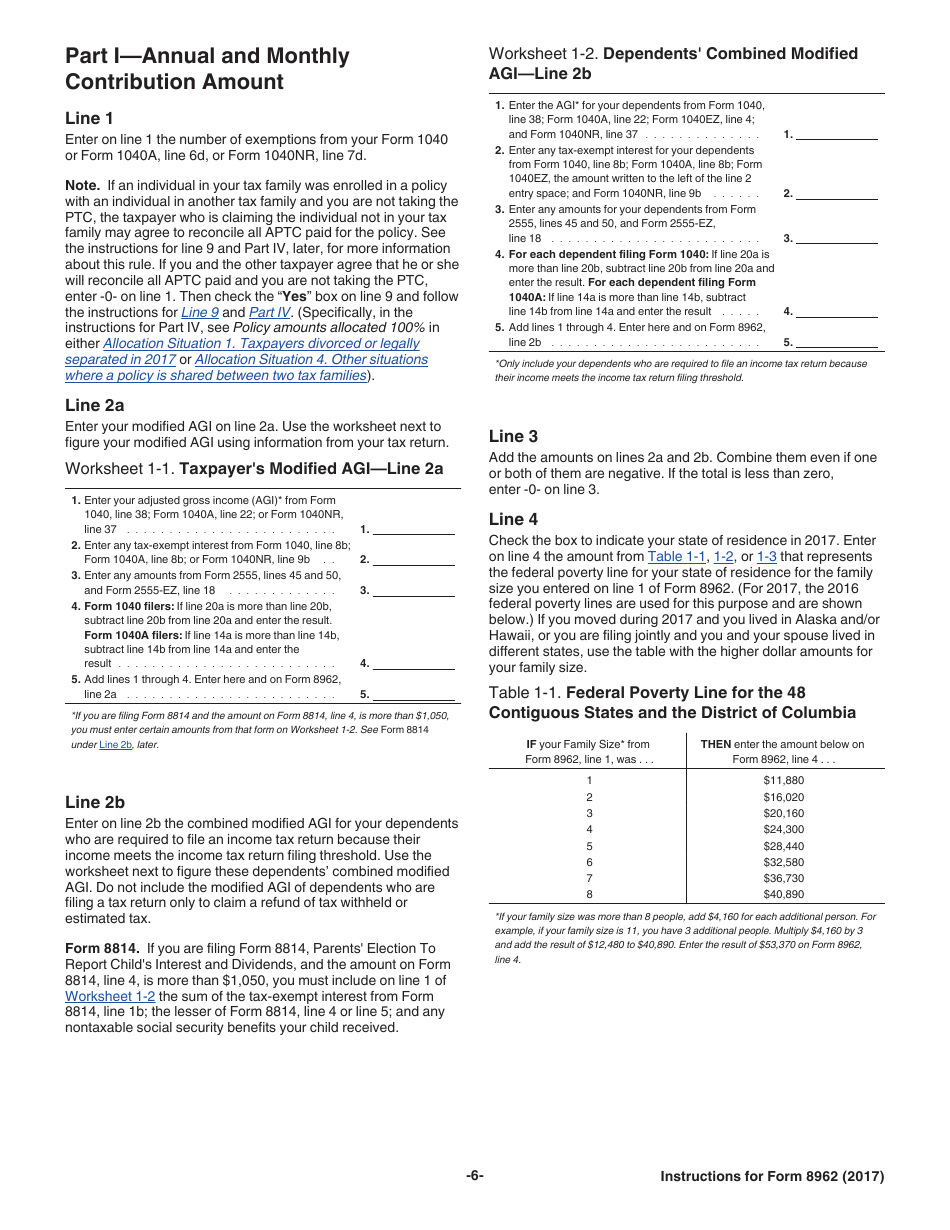 Instructions for IRS Form 8962 Premium Tax Credit (Ptc), Page 6