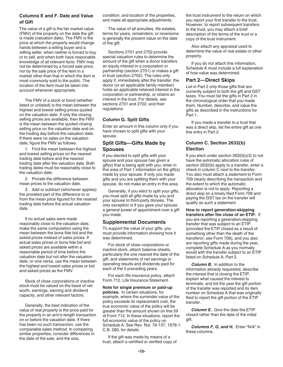 Instructions for IRS Form 709 United States Gift (And Generation-Skipping Transfer) Tax Return, Page 10
