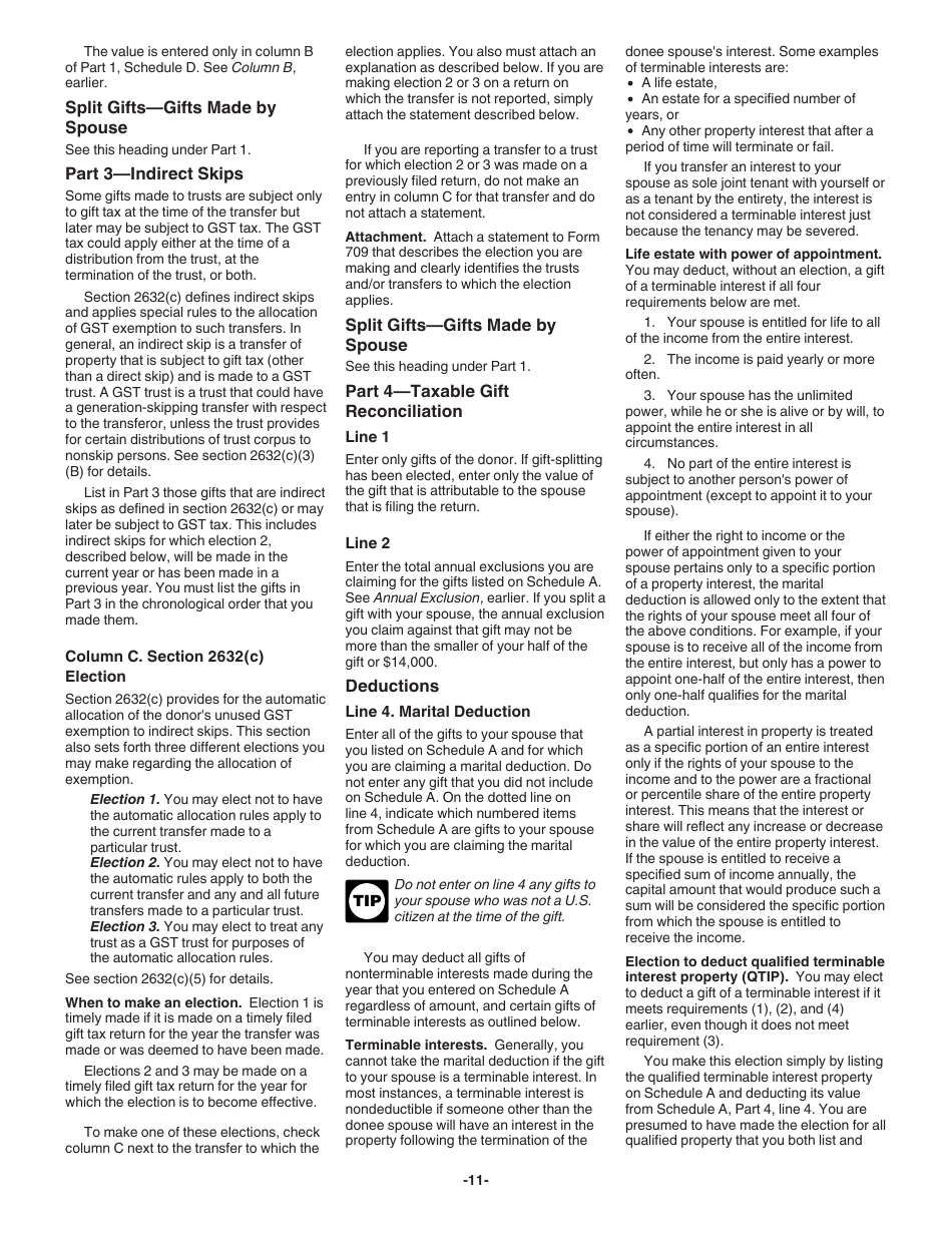 Instructions for IRS Form 709 United States Gift (And Generation-Skipping Transfer) Tax Return, Page 11