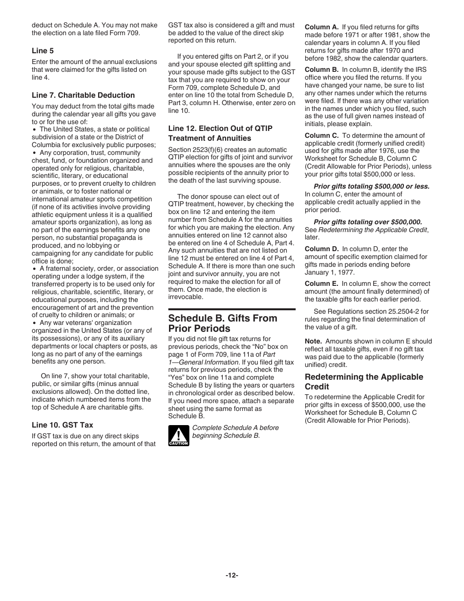 Instructions for IRS Form 709 United States Gift (And Generation-Skipping Transfer) Tax Return, Page 12