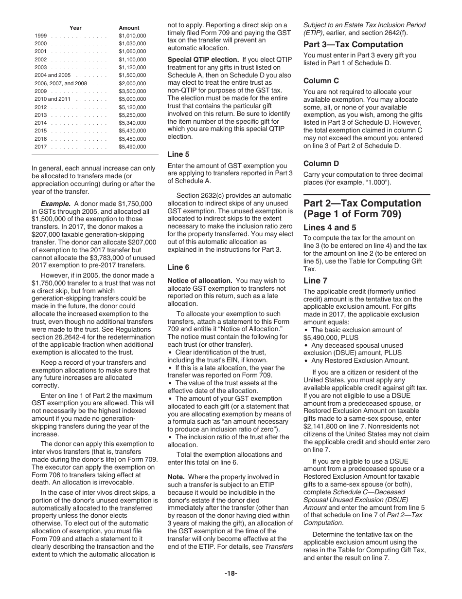Instructions for IRS Form 709 United States Gift (And Generation-Skipping Transfer) Tax Return, Page 18