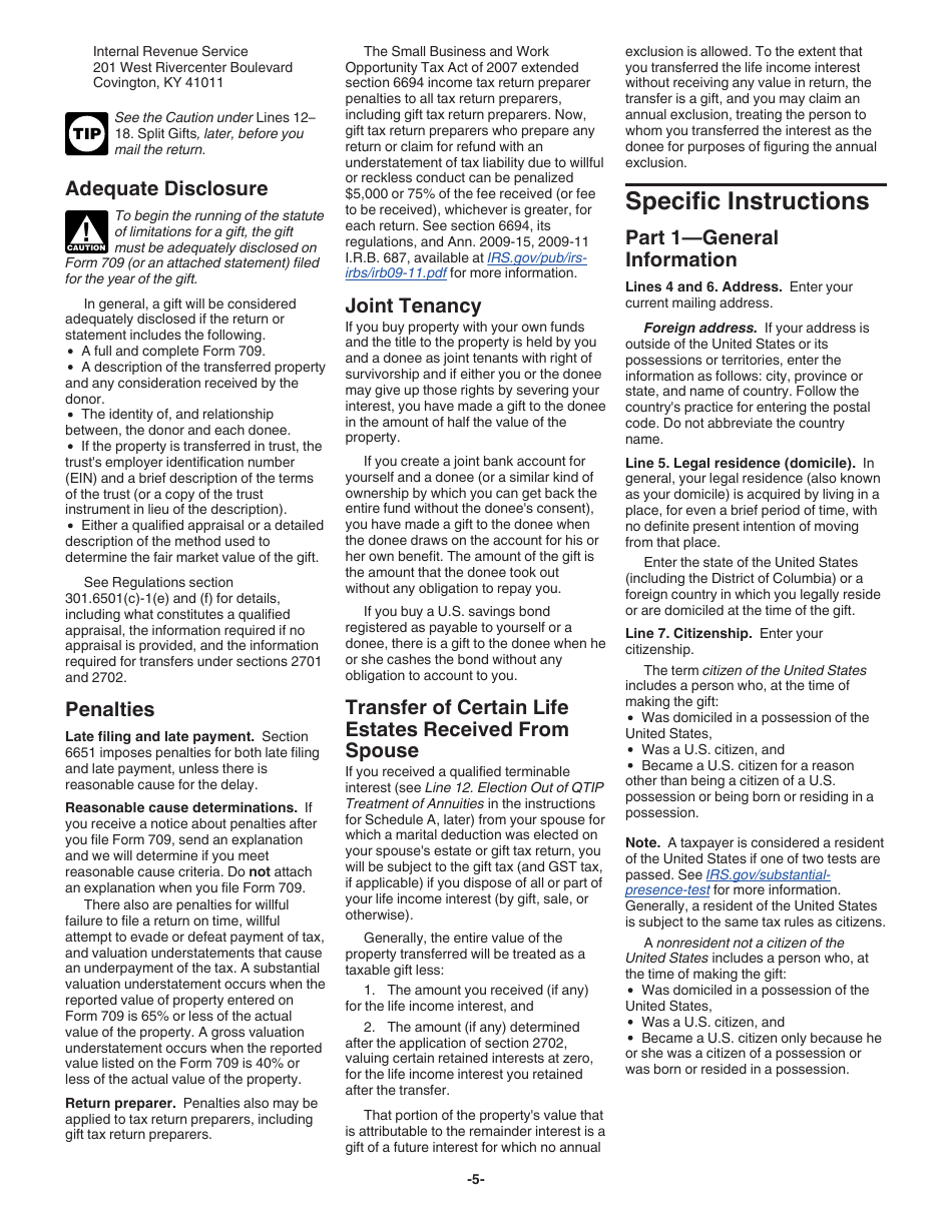 Instructions for IRS Form 709 United States Gift (And Generation-Skipping Transfer) Tax Return, Page 5